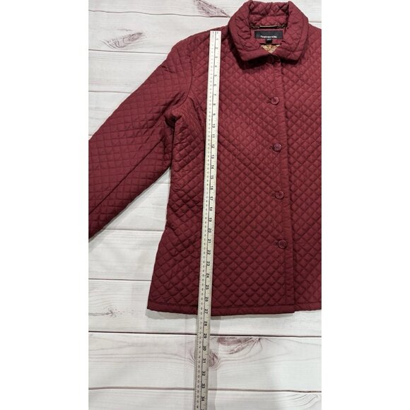 Jones New York Size Large Packable Quilted Jacket Coat Burgundy Button Up - Picture 7 of 8